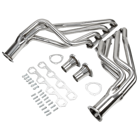 Auto Exhaust Headers, Block Hugger, Steel, Natural, Street Rod with Chevy, 396, 402, 427, 454, Pair 